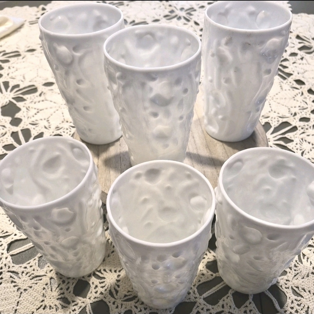 Vintage 1950s Elegant White Textured Tumblers Set Of 6